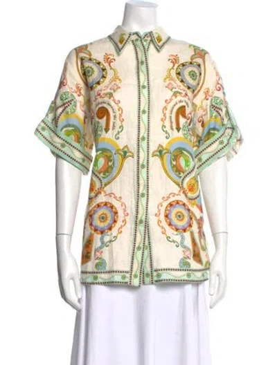 Pre-owned Alemais Linen Printed Blouse W/ Tags In White