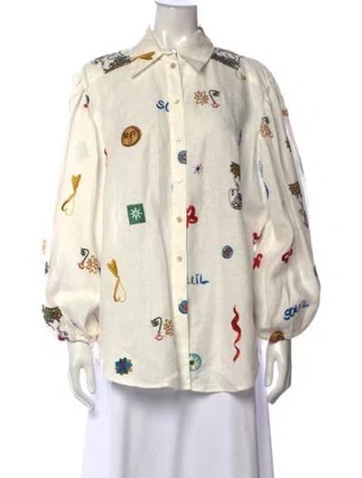 Pre-owned Alemais Linen Printed Blouse In White