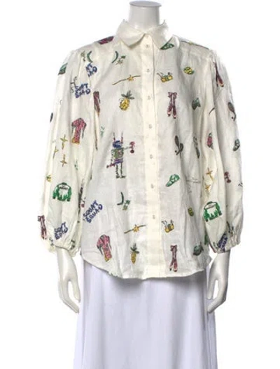 Pre-owned Alemais Linen Printed Blouse In White
