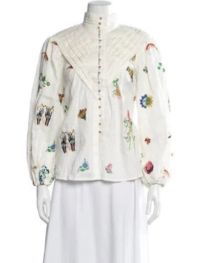 Pre-owned Alemais Linen Printed Blouse In White