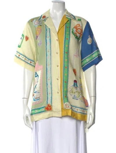 Pre-owned Alemais Linen Printed Blouse In Yellow