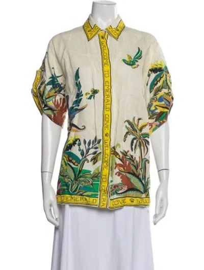 Pre-owned Alemais Linen Printed Button-up Top In Multicolor