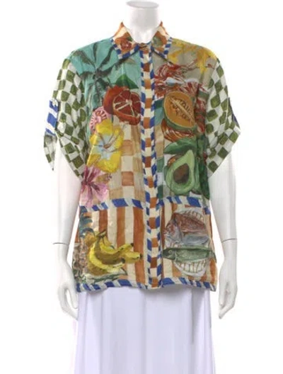 Pre-owned Alemais Linen Printed Button-up Top In Neutrals