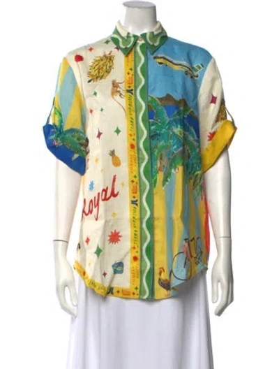 Pre-owned Alemais Linen Printed Button-up Top In Neutrals