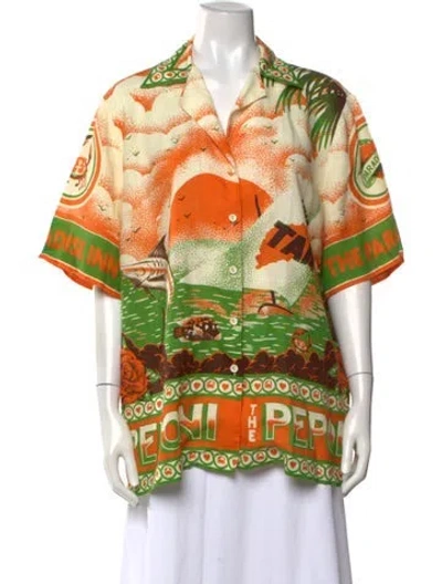 Pre-owned Alemais Linen Printed Button-up Top In Orange