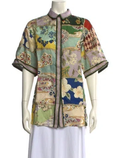 Pre-owned Alemais Linen Printed Button-up Top W/ Tags In Green