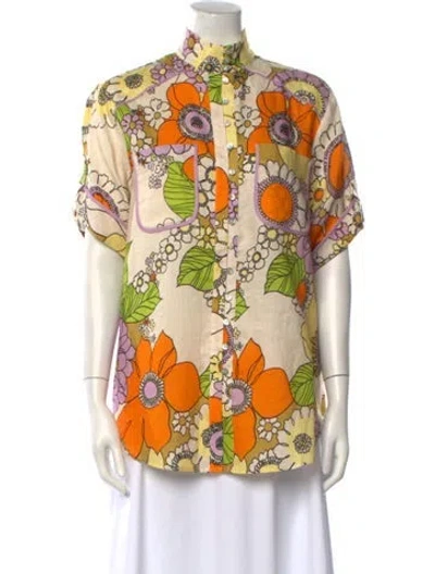 Pre-owned Alemais Linen Printed Button-up Top W/ Tags In Orange