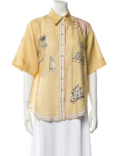 Pre-owned Alemais Linen Printed Button-up Top In Yellow