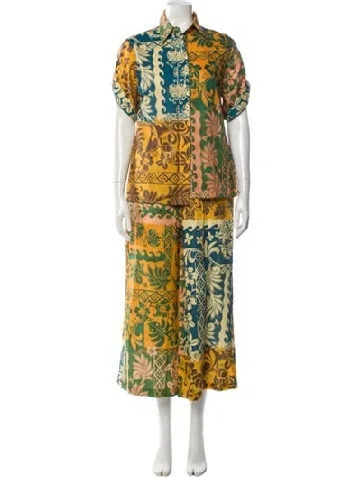 Pre-owned Alemais Linen Printed Pant Set In Brown