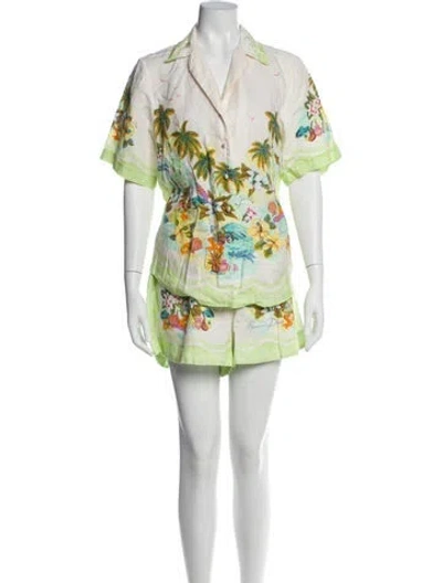 Pre-owned Alemais Linen Printed Short Set In Green