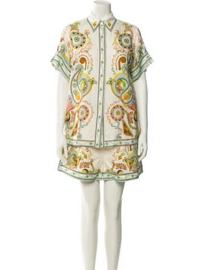 Pre-owned Alemais Linen Printed Short Set In Neutral