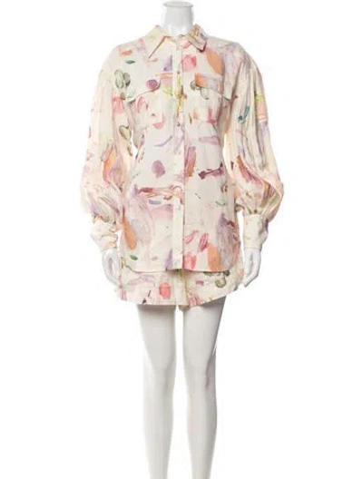 Pre-owned Alemais Linen Printed Short Set In Neutrals