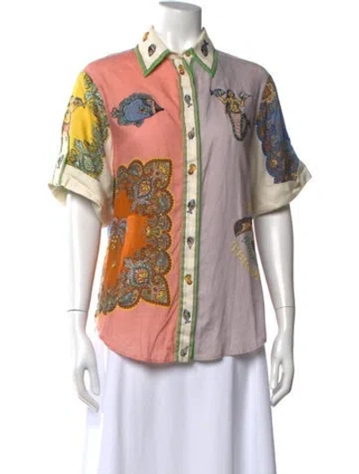 Pre-owned Alemais Linen Printed Top In Neutrals