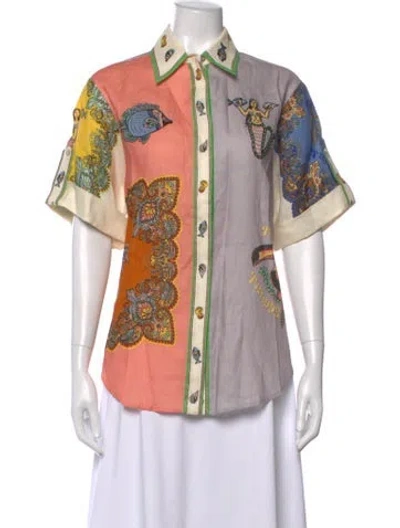 Pre-owned Alemais Linen Printed Top In White