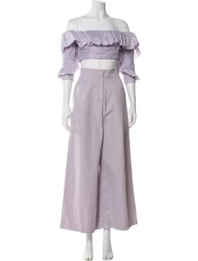 Pre-owned Alemais Linen Ruffle Embellishment Pant Set In Purple