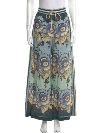 Pre-owned Alemais Linen Wide Leg Pants In Blue