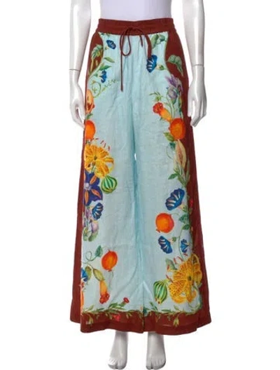 Pre-owned Alemais Linen Wide Leg Pants In Blue