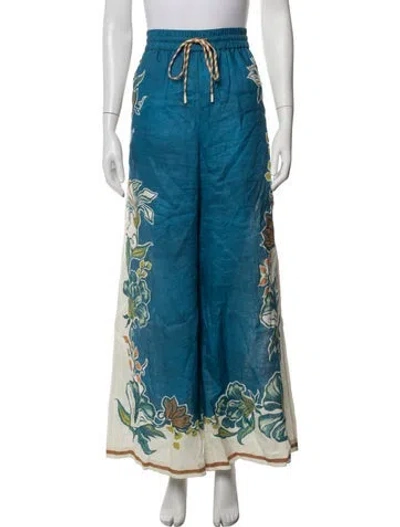 Pre-owned Alemais Linen Wide Leg Pants In Blue
