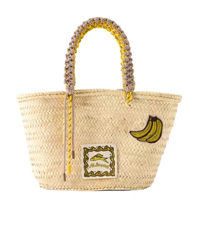 Alemais Mona Logo-appliquéd Woven Raffia-effect Bucket Bag In Neutral