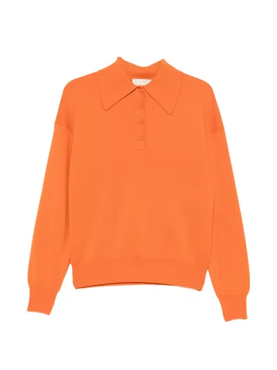 Alemais Logo-patch Button-down Polo Sweater In Orange