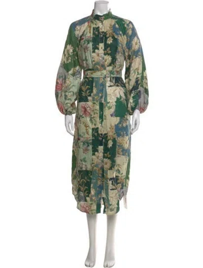 Pre-owned Alemais Loretta Patchwork Long Dress In Green