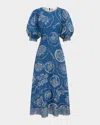 Alemais Lucky Graphic-print Puff-sleeve Midi Dress In Blue