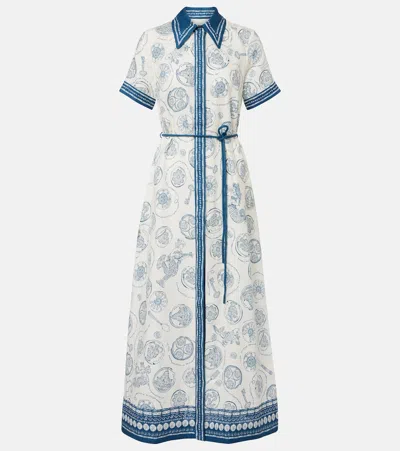 Alemais Womens Ivory Lucky Shirt Linen Midi Dress In Blue