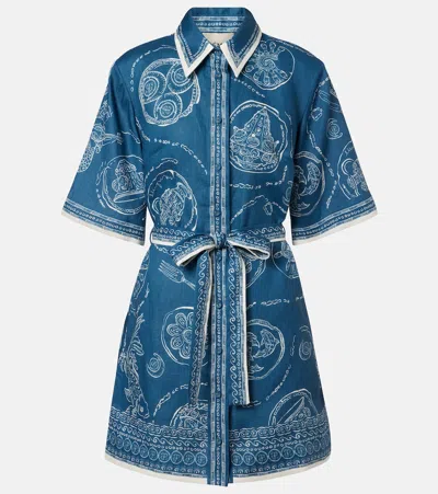 Alemais Womens Blue Lucky Belted Linen Mini Dress