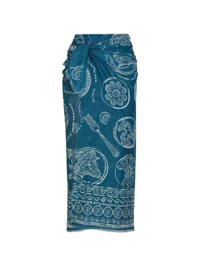 Alemais Lucky Graphic-print Fringed Sarong In Blue