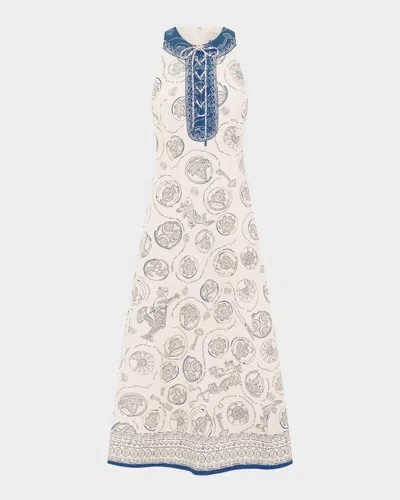 Alemais Womens Ivory Lucky Lace-up Linen Midi Dress In White