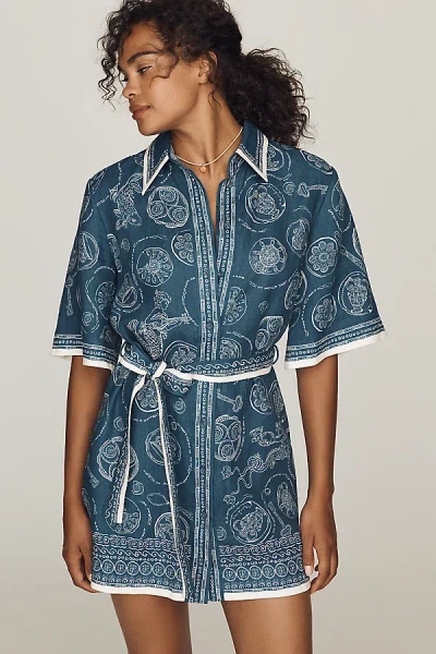 Alemais Lucky Linen Belted Mini Dress In Blue