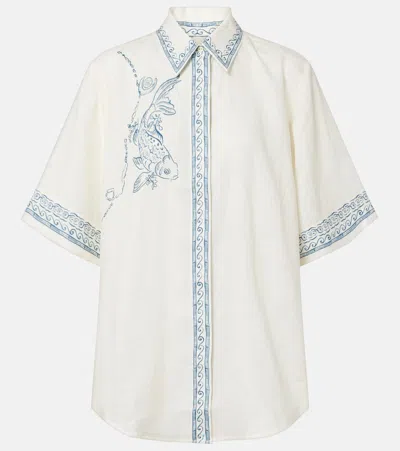 Alemais Lucky Linen Buttondown Shirt In White