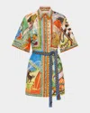 Alemais Lucky Pace Belted Printed Linen-gauze Mini Shirt Dress In Multi