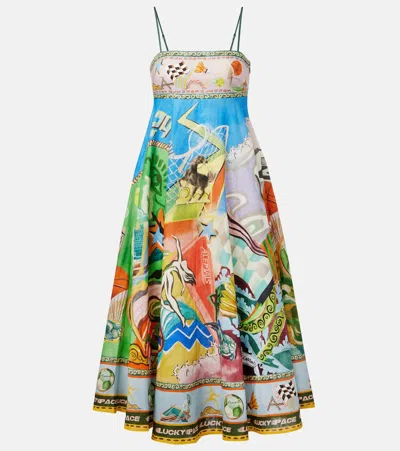 ALEMAIS ALÉMAIS LUCKY PACE PRINTED LINEN MIDI DRESS