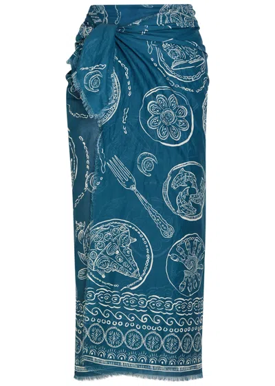 Alemais Lucky Printed Cotton Pareo In Blue