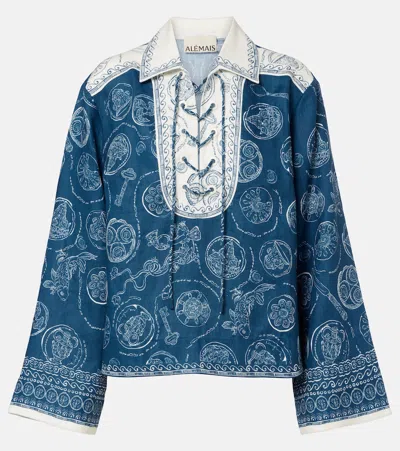 Alemais Alémais Lucky Printed Linen Blouse In Blue