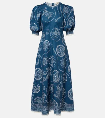 Alemais Womens Blue Lucky Short-sleeve Linen Midi Dress
