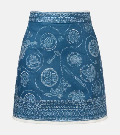 Alemais Alémais Lucky Printed Linen Miniskirt In Blue