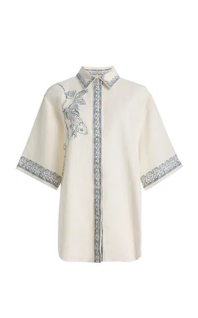 Alemais Alémais Lucky Printed Linen Shirt In White