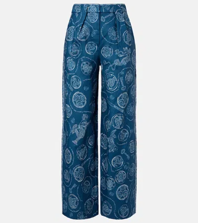Alemais Alémais Lucky Printed Linen Wide-leg Pants In Blue