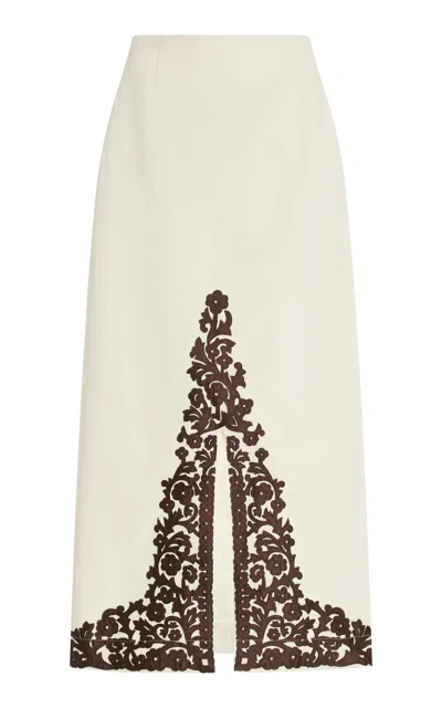 Alemais Lucy Embroidered Crepe Midi Skirt In Neutrals