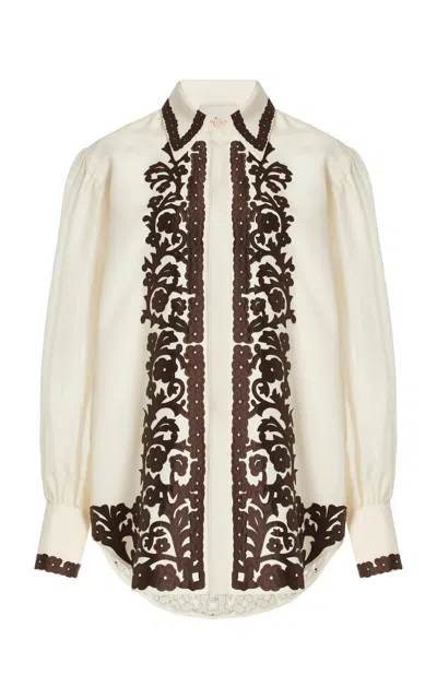 Alemais Lucy Embroidered Crepe Shirt In 中性色