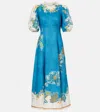 Alemais Alémais Luda Floral Linen Midi Dress In Blue