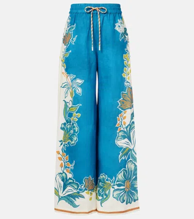 Alemais Alémais Luda Floral Linen Palazzo Pants In Blue