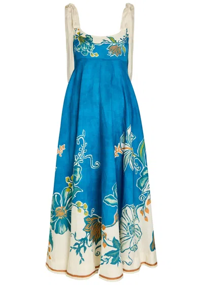 Alemais Luda Floral-print Linen Maxi Dress In Blue