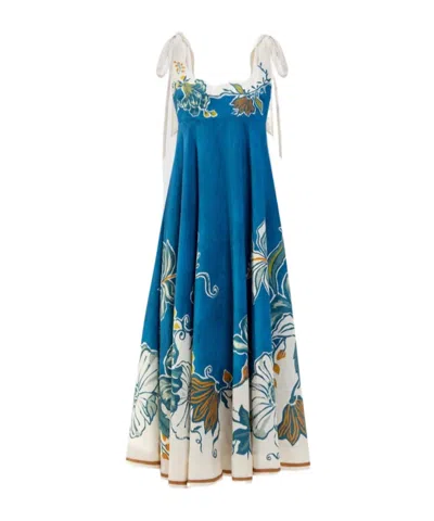 Alemais Luda Floral-print Pleated Maxi Dress In Blue