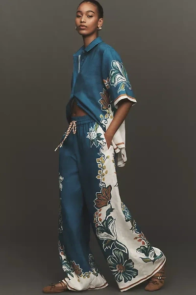 Alemais Luda High-rise Wide-leg Drawstring Linen Pants In Multi