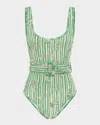 Alemais Lula Belted One-piece Swimsuit In Stripe
