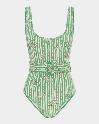 Alemais Lula Belted One-piece Swimsuit In Stripe