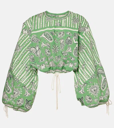 Alemais Lula Printed Cotton Crop Top In Green